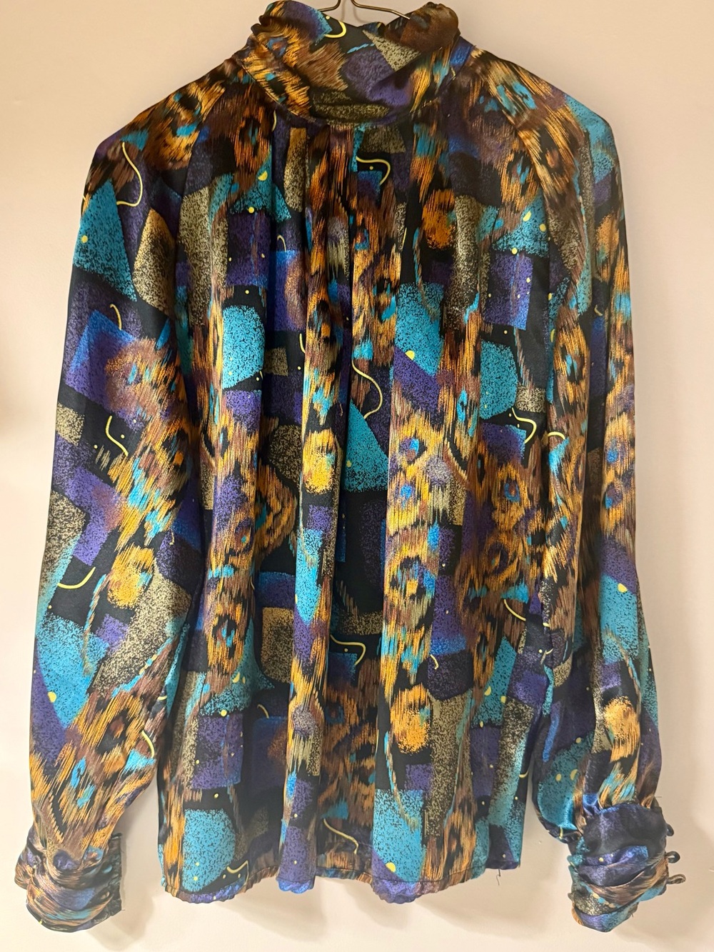 Vintage Worthington Abstract Galaxy & Ikat Print Maximalist 1990s Blouse Satin